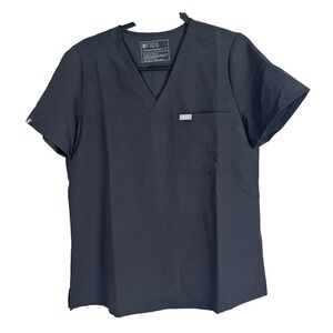 FIGS Catarina Black Medium Top Scrub Technical Collection Pocket Medical V-Neck